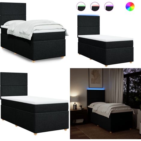 Giroletto a Molle con Materasso Nero 90x200 cm in Tessuto - Materasso a molle insacchettate - Letto con testiera regolabile