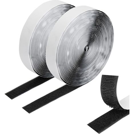 Scratch Autocollant Double Face (20mm x 10m), Bande Scratch Adhésive, Pour Mur, Sol, Métal, Plastique, Ménage, Bricolage, Puissant , Noir (1/5)