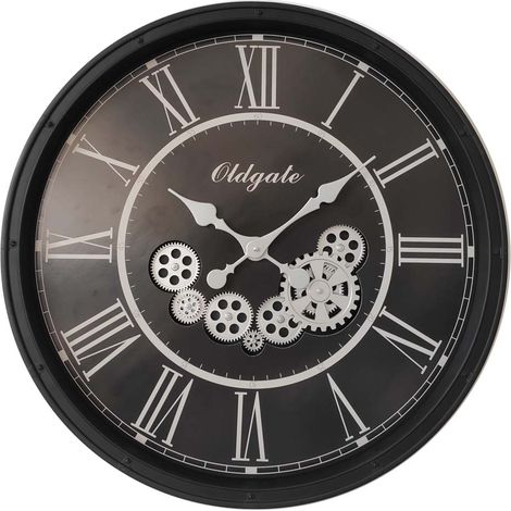 Wanduhr Wanddeko Uhr Glas schwarz Zahnräder römisches Ziffernblatt D 76 cm