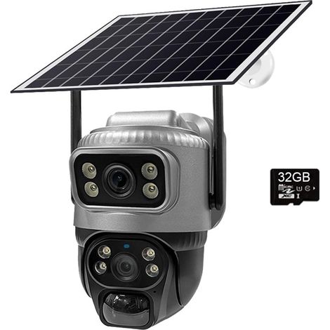 Caméra Solaire 4G à Double Objectif 6MP 4K PIR, détection de Mouvement, Vision Nocturne, étanche, Surveillance IP, Batterie Faible(Camera Add 32G Card) (1/5)
