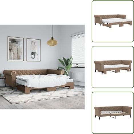 Tagesbett Ausziehbar mit Matratzen Braun 90x200 cm Kunstleder - Sofa - Schlafcouch - Gästebett - Tagesbett - Wohnzimmermöbel (1/5)