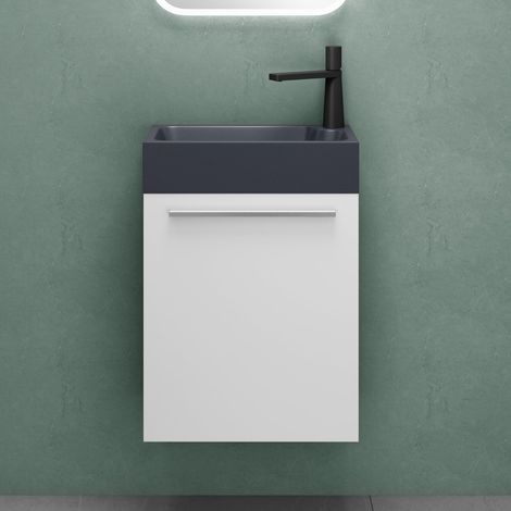 Mai & Mai Mobile Bagno Sospeso46x26x63cm in Bianco opaco, Set Mobile da Bagno Include Lavabo da Minerale fuso in Antracite opaco, Seria Pisa02 (1/5)