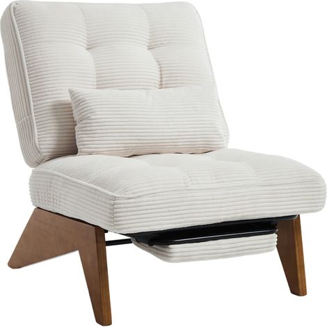 Fauteuil lounge beige en tissu côtelé avec repose-pieds, dossier réglable et coussin lombaire, pieds en bois pour salon ou chambre (1/5)