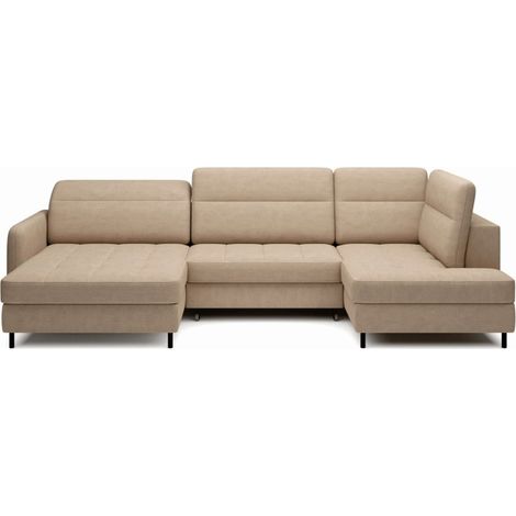 Sofá esquinero convertible BERTHO 306 cm marrón claro – Ángulo izquierdo con almacenaje (1/5)