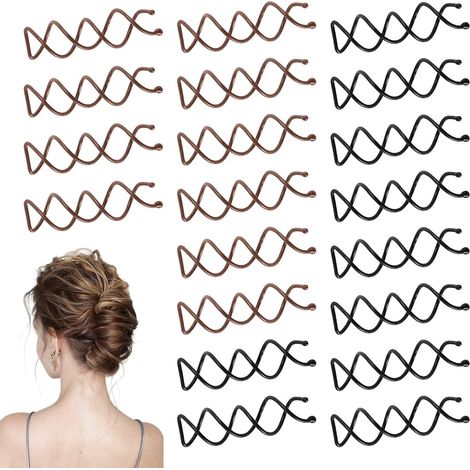 Spiralhaarnadeln, 20 Stück unsichtbare Haarnadeln (Schwarz/Braun) für Duttfrisuren, Hochsteckfrisuren und elegante Frisuren, rutschfeste Metallspiralen für dickes Haar (1/5)