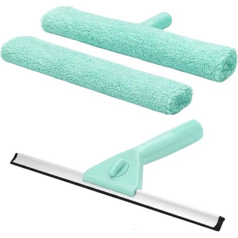 Raclette Vitre Télescopique Extensible Jusqu’à 160 cm, Lave-Vitre avec 2 Têtes et Chiffons en Microfibre, Nettoyeur Vitre pour Fenêtres, Douche et Miroirs, (Chiffons de Rechange) (1/3)