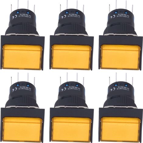 Lot de 25 micro-interrupteurs carrés à bouton-poussoir, en laiton ABS, autobloquants, avec voyant lumineux, 16 mm, 12 V, jaune. (1/5)