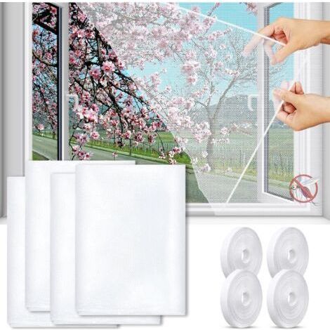 Mosquitera para ventana, 4 piezas, Mosquitera de malla para ventana, Mosquitera para ventana, Mosquitera con 4 cintas autoadhesivas, 130 cm x 150 cm, para diferentes ventanas (negro) (1/5)