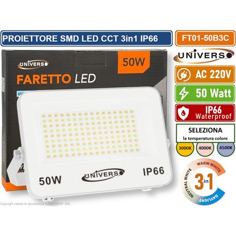 UNIVERSO FT01-50B3C FARO PROIETTORE SMD LED ULTRA SLIM 50W CCT SWITCH TEMPERATURA COLORE SELEZIONABILE IP66 (1/3)