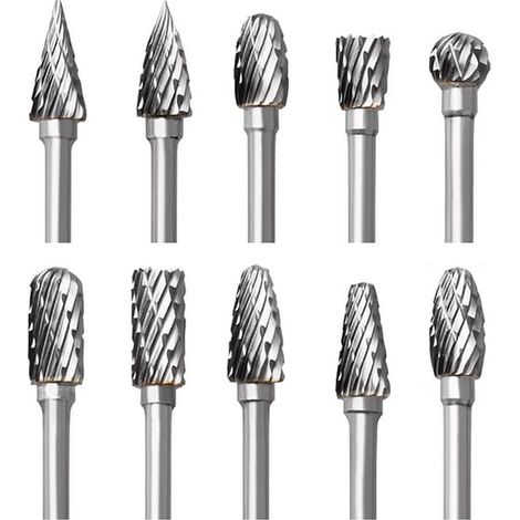 Ensemble de fraises pour Dremel, ensemble de 10 pièces avec fraises rotatives à double tranchant, adapté à la sculpture sur bois, la gravure, le perçage, le polissage et le travail des métaux. (1/5)
