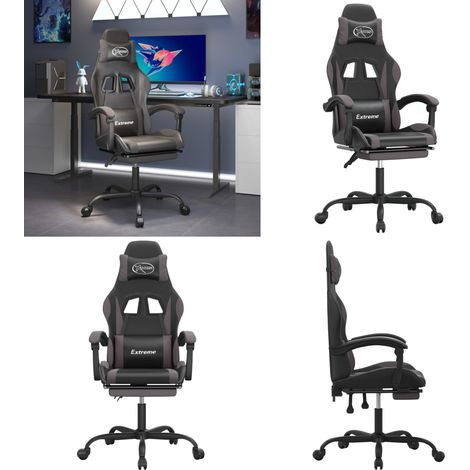 Chaise de jeu avec repose-pied Noir et gris Similicuir - Chaise de jeu avec repose-pied - Chaise de jeu noir et gris (1/5)