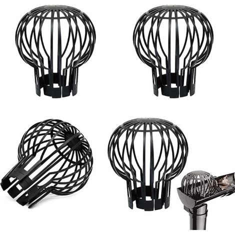 Lot de 4 grilles de protection – Ø 13 cm – Gouttières – Fil métallique – Noires – Anti-feuilles (1/5)