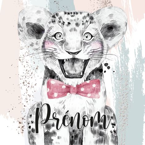 Papier peint panoramique enfant avec prénom personnalisable - Lion Nœud Papillon - 130 cm x 130 cm (1/2)