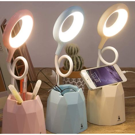 Lampe de table LED, porte-stylo, lampe de bureau, lampe de lecture USB rechargeable, interrupteur tactile, intensité variable (1/5)