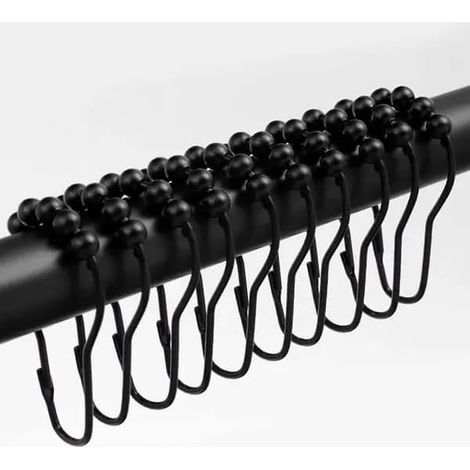 Anneaux de rideau de douche en acier inoxydable 304 avec système de roulement à billes pour une glisse optimale, noirs, lot de 12. (1/4)