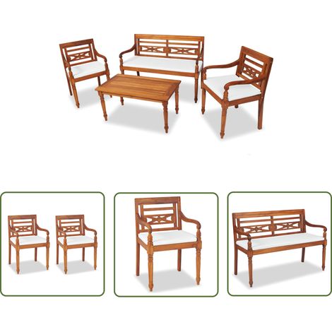 The Living Store Salon de jardin avec coussins 4 pcs bois de teck solide - Meubles De Jardin - Salon De Jardin - Mobilier De Jardin - Teck - Chaise Extérieure (1/5)