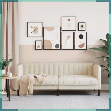 Canapé - Canapé classique - 2 places - Tissu lin beige - 176 x 76,5 x 74,5 cm (1/5)