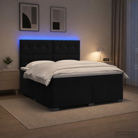 Cama box spring con colchón Negro 160 x 200 cm Terciopelo (1/5)