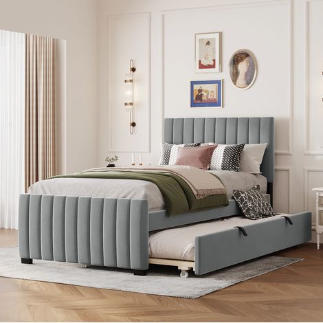 Polsterbett 90x190 mit Ausziehbett aus Samt Grau OKMYHOME (1/5)