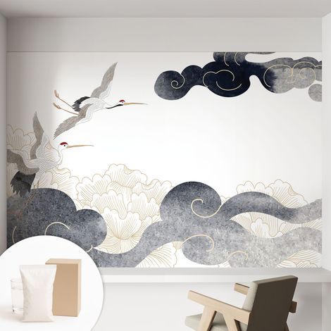 Tapete Vliestapete mit Kleber- abwaschbar - Raumgestaltung  Schlafzimmer Wohnzimmer Tapete Kraniche im Flug 152x104 cm (1/5)