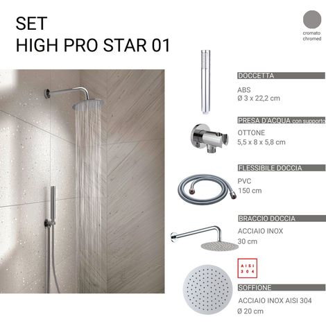 GEDY GYHP1020100 HIGH PRO STAR 01 Kit de ducha redondo 5 piezas cromo - ref: GYHP1020100 (1/2)