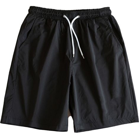 Short Homme - Taille Élastique Avec Cordon - Polyester Séchage Rapide - Pour Sport Et Loisirs D'été - Noir Taille L (1/5)