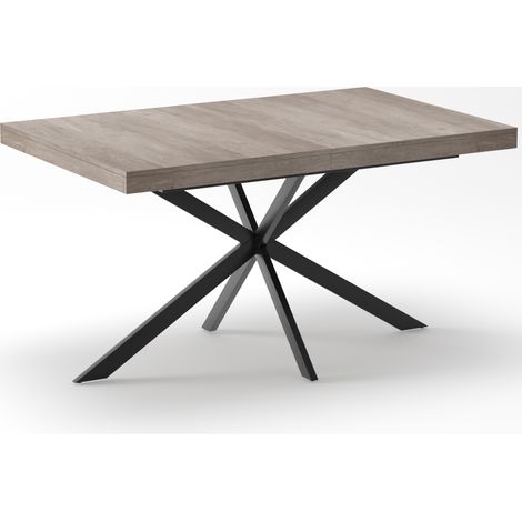Mesa de comedor extensible rectangular 140-180 cm gris con almacenamiento oculto MDF y metal (1/5)