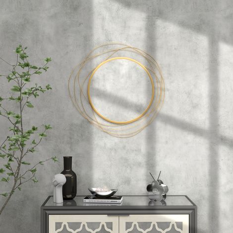 Miroir mural décoratif rond doré, crochets en métal et verre, 65x1 cm, design moderne, accroche-manteaux lumineux (1/5)