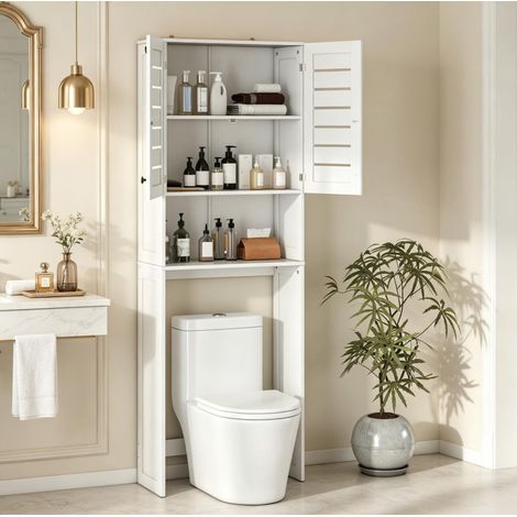 Meuble WC 67x31,5x190 cm en MDF blanc, portes persiennées, gain de place salle de bains – MEUBLIV (1/5)