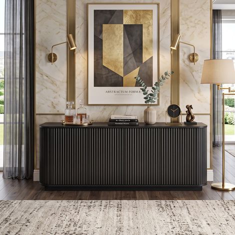 Creahappy Enfilade Buffet TV 162.5x38x61 cm - Optimisation de l'Espace avec Portes Cannelées Push-to-Open - Noir Contemporain (1/5)