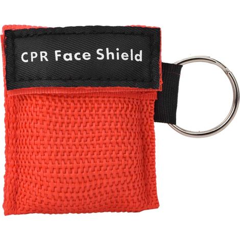 Masque de premiers secours CPR à valve unidirectionnelle rouge, outil de soins de santé portable avec porte-clés (1/5)