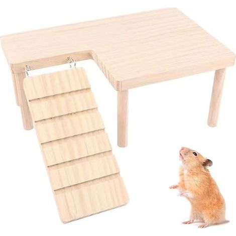 Hamster Platform with Ladder Bridge, Climbing Platform for Small Animals, Wooden Play Structure for Rats, Chinchillas, Squirrels and Pet Birds, Cage Toy (1/5)