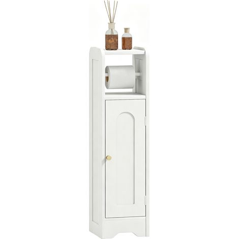 Meuble salle de bain meuble toilettes WC rangement étroit avec étagère réglable gain de place pour petits espaces blanc (1/5)