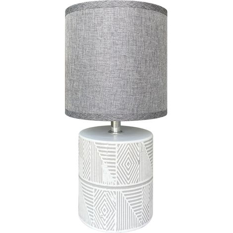 Lampada Moderna Da Comodino Con Decorazione Azteco Certificata RoHS In Ceramica Con Paralume 45W Scrivania Tavolo Abat Jour Grigio