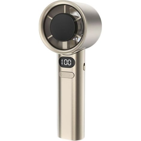 1 ventilateur turbo portable, réglable 120 vitesses avec écran LED, rechargeable USB, mini ventilateur personnel doré, pour bureau/camping (1/5)