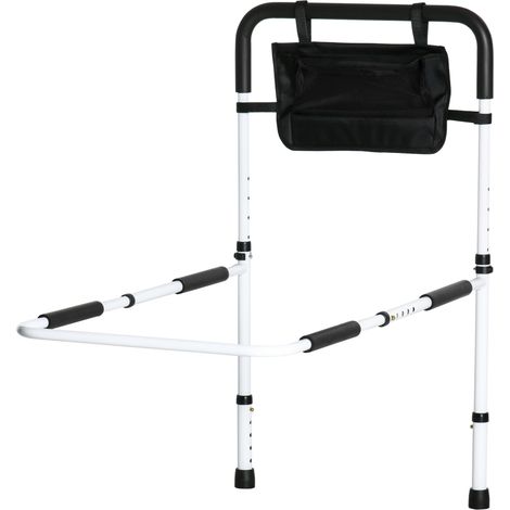 Verstellbare Bettstützstange mit 5 Höheneinstellungen, Aufbewahrungstasche, 52 x 85–95 x 71–102 cm, weiß oder schwarz