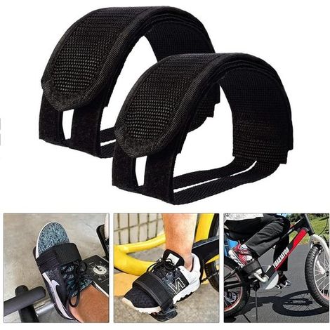 Pedali per bicicletta con cinghie in nylon e poggiapiedi per cyclette e bici a scatto fisso, 1 paio (1/5)