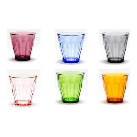 Duralex – Gobelet en verre à eau 25 cl – Lot de 6 – Multi-teinte (Prune/Rose/Marine/Gris/Vermeil/Vert) – Pour usage professionnel