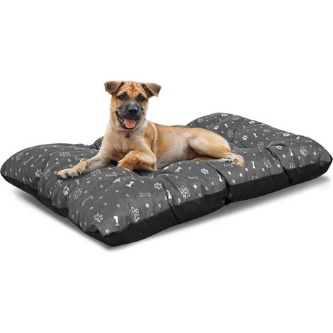 Cojín de lujo para cama de perro de 80x60 cm, impermeable, con forma de huesos plateados.