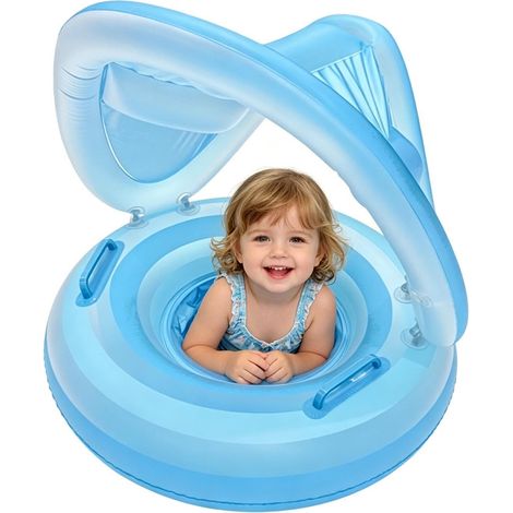 Bouée de Natation Bébé Gonflable avec Auvent Anti-Soleil, Anneau Flottant Portable à Protection Solaire pour Enfants de 6 Mois à 4 Ans, Accessoire Aquatique pour Piscine Plage et Loisirs Estivaux (1/5)