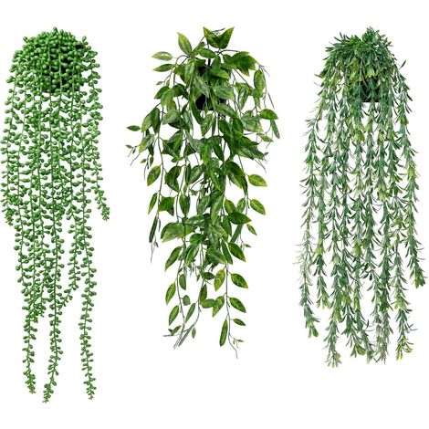 3 Plantes Artificielles Suspendues Eucalyptus Lierre 63cm Pots Décoration Maison Jardin (1/5)