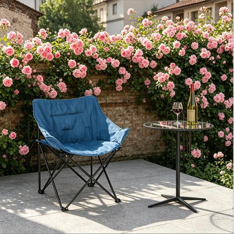 Chaise de camping pliante 65x44,5x58 cm en métal et tissu bleu, gain de place, extérieur FLORAGRACE (1/5)
