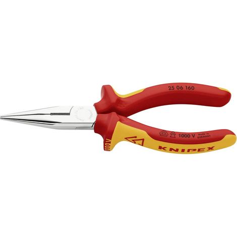 KNIPEX 25 06 160 Pinza per meccanica - con becchi mezzotondi con tronchese (pinza per radiotecnici) isolati con manici rivestiti in materiale bicomponente, collaudati VDE cromata 160 mm