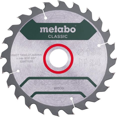 Metabo Lame de scie "precision cut wood - classic", 190x2,0/1,4x30 Z24 WZ 15° /B