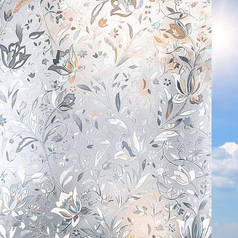 Film adhésif opaque pour vitres, sans colle, protection UV, motif tulipe, effet givré, intimité garantie (30 x 200 cm) (1/5)