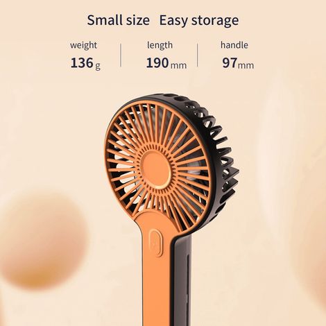 Ventilateur Portatif - Batterie 2000 mAh - 3 Vitesses - Autonomie Jusqu'à 13 H - Rechargeable USB - Orange - 1 Pièce (1/3)
