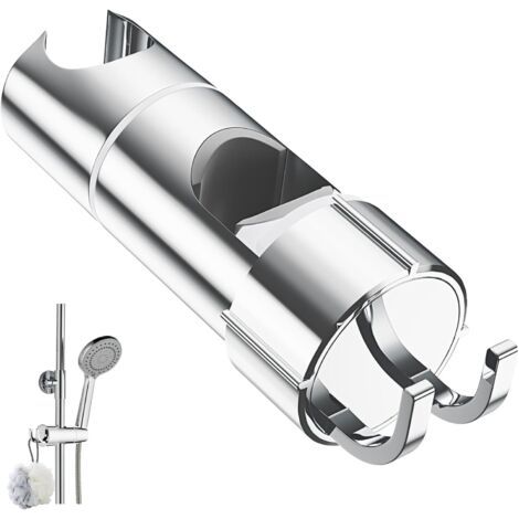 Support de Douche Réglable avec 2 Crochets pour Pommes de Douche de 20,5 à 23,5 mm, Universel Support de Pommeau de Douche pour Barre de 18-25 mm, Chromé Support Douchette à Main (1/5)
