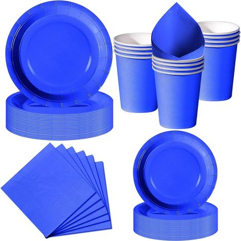 Vaisselle Jetable Bleu Saphir 50 Pièces - Carton Rigide - 10 Personnes - Mariage Baby Shower (1/5)