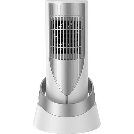 Calefactor portátil con ventilador, calefactor PTC, unidad pequeña para oficina/dormitorio, color plata, estilo moderno, 2 velocidades ajustables.