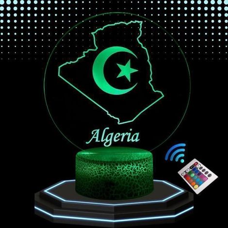 Lampe de Chevet 3D LED - Algérie - Veilleuse Tactile - 16 Couleurs - Télécommande - Ambiance Unique (1/4)